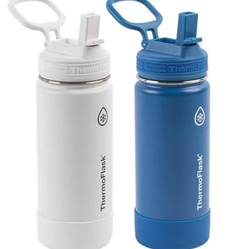 Thermoflask Double-Set 16 oz Stainless Steel Bottles (White/Blue) - Picture 3 of 5
